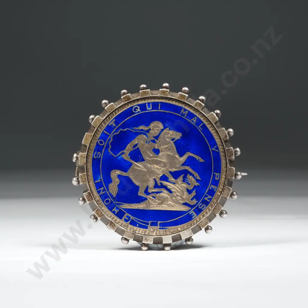 Exquisite 1819 English Crown Enamel Brooch Image 1++