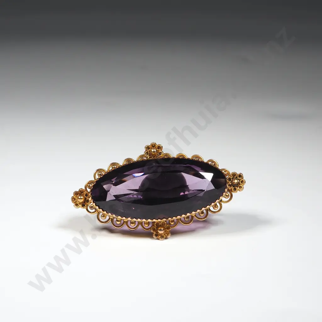 Antique 9ct Gold Amethyst NZ Made Brooch Image 1++