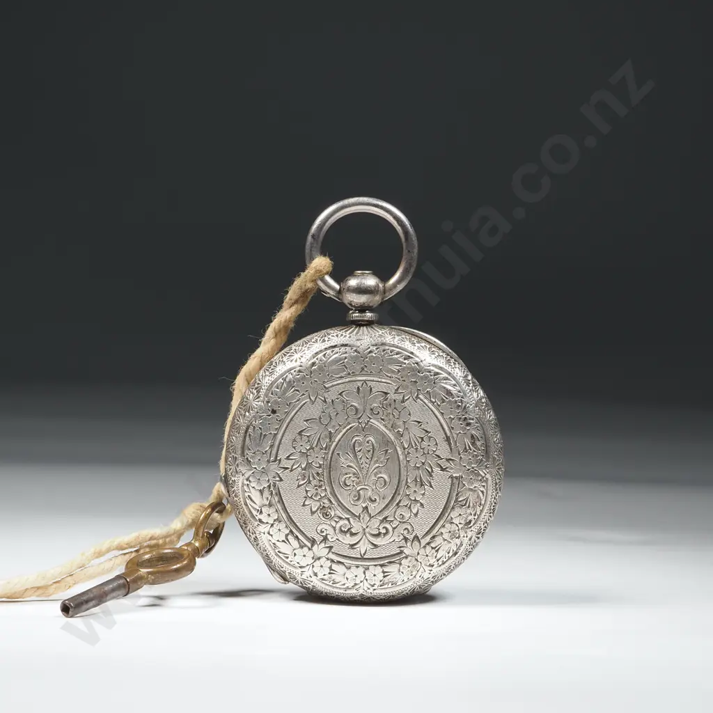 .935 Silver Pocket Watch w Watch Key Image 1++