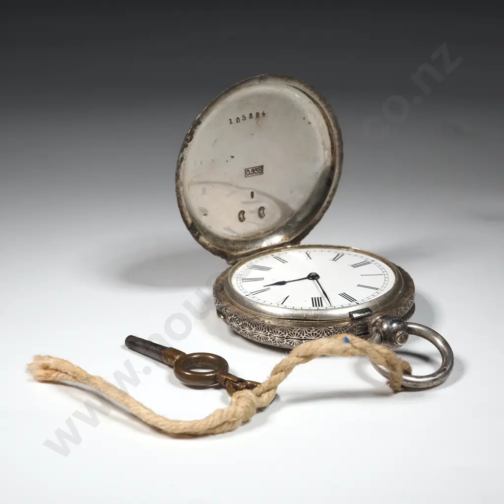 .935 Silver Pocket Watch w Watch Key Image 1++