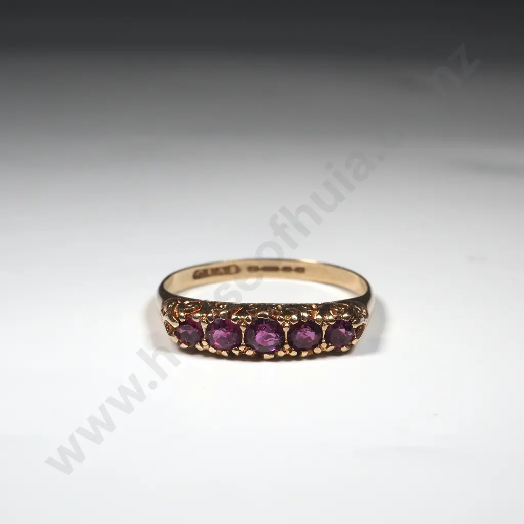 9ct Gold Five Ruby Bridge Set Ring English Hallmarks Image 1++