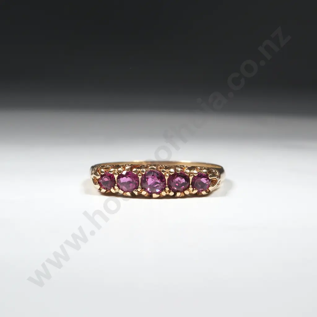 9ct Gold Five Ruby Bridge Set Ring English Hallmarks Image 1++