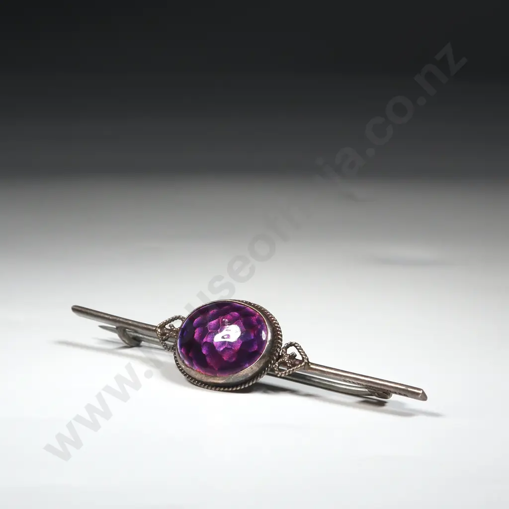 Sterling Silver & Purple Enamel Brooch w Rope Filigree Image 1++