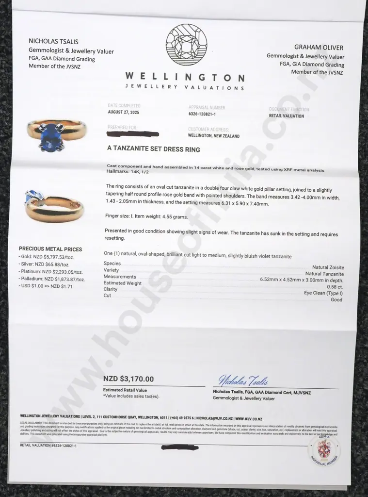 14ct Gold Tanzanite Ring Valued at $3,170.00 Image 1++