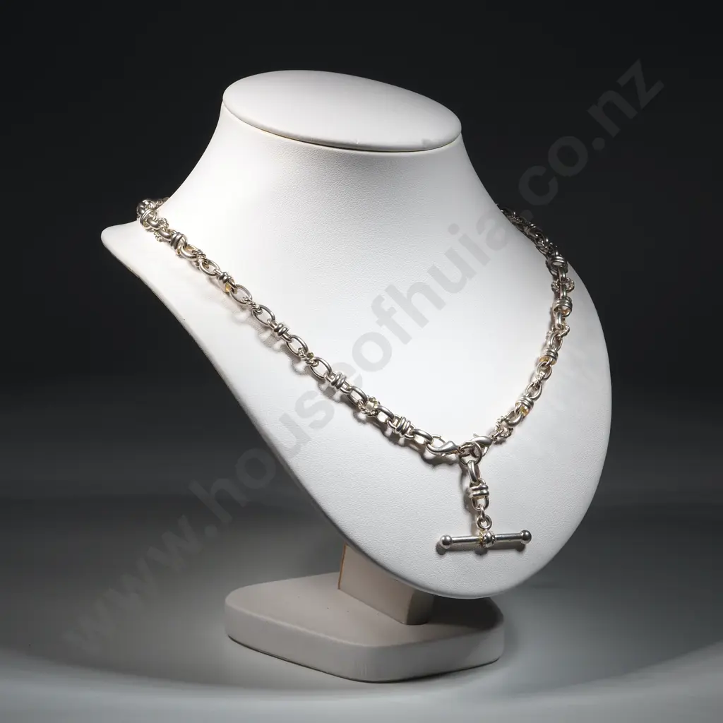 Sterling Silver Fancy Link T Bar Necklace Image 1++