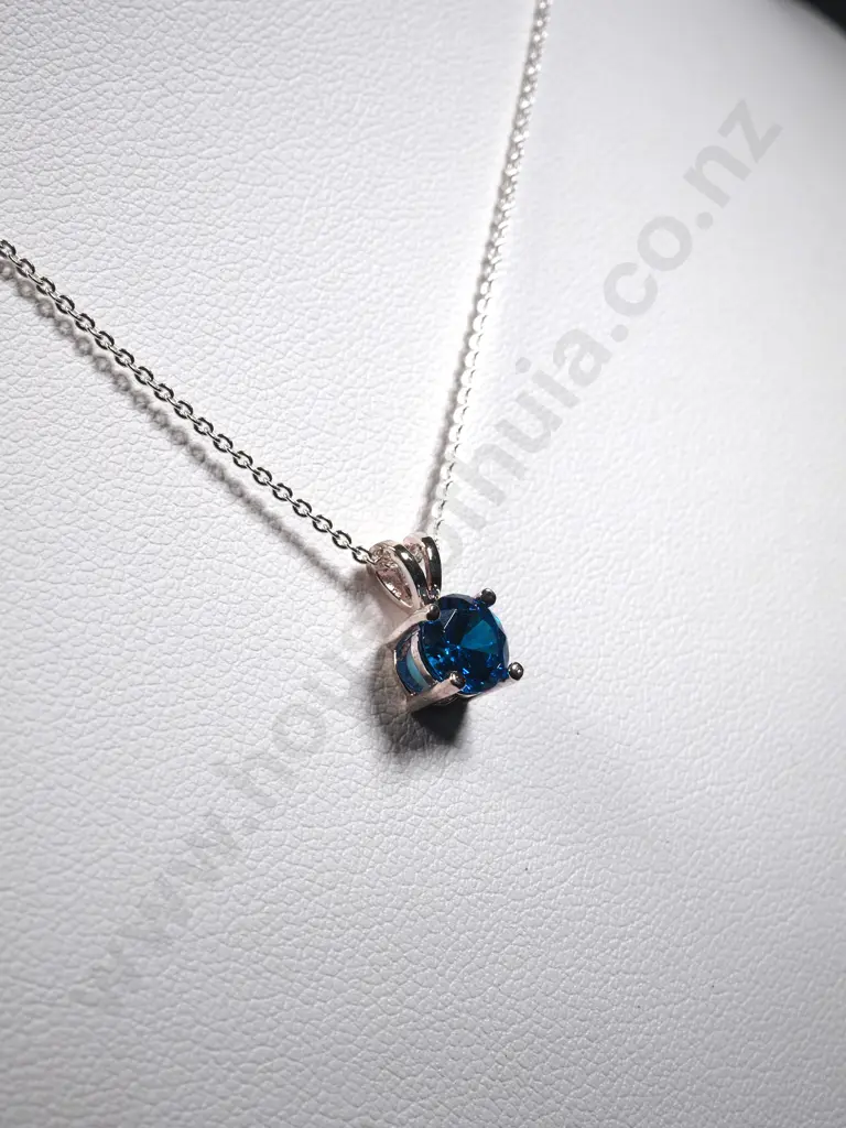 Sterling Silver & Blue Stone Necklace Image 1++