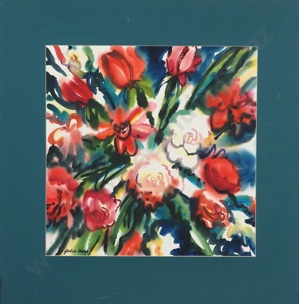 Julia Drake.  Floral Study In Red. Watercolour on Board. Image 1++