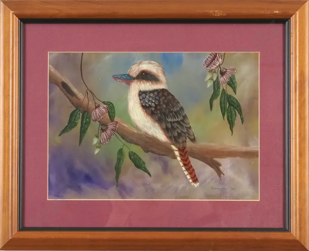 Gemma. 2009. Kookaburra in Eucalyptus Branch. Oil on Board. Image 1++
