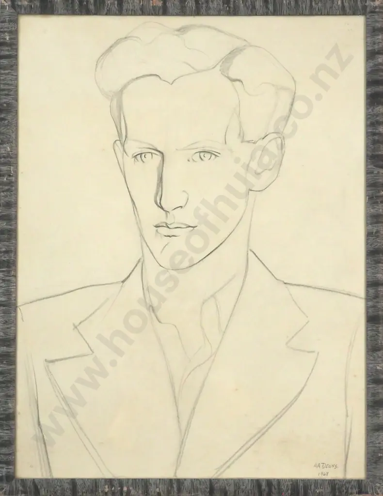 A.A. Deans. 1948. Charcoal Pencil Portrait. Sketch on Paper. Image 1++