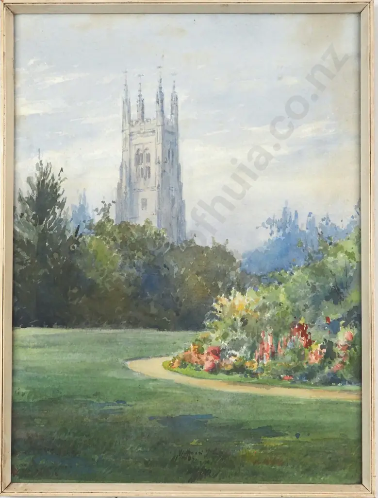 Unsigned. Church/Garden Scene. Watercolour. Image 1++