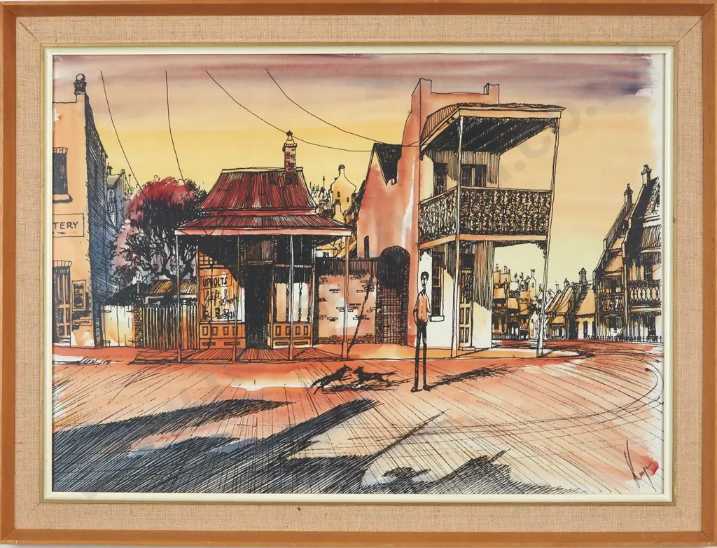 Signature illegible. 'Paddington Terraces', Sydney. Watercolour. Image 1++