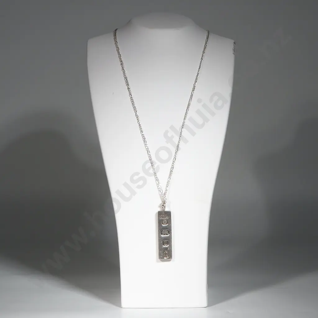 Substantial Sterling SIlver Ingot Pendant & Chain Image 1++