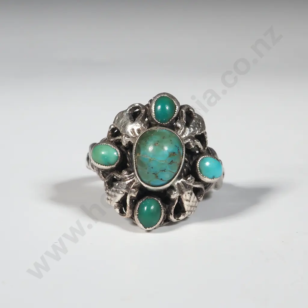 Fancy Sterling Silver & Turquoise Ring Image 1++