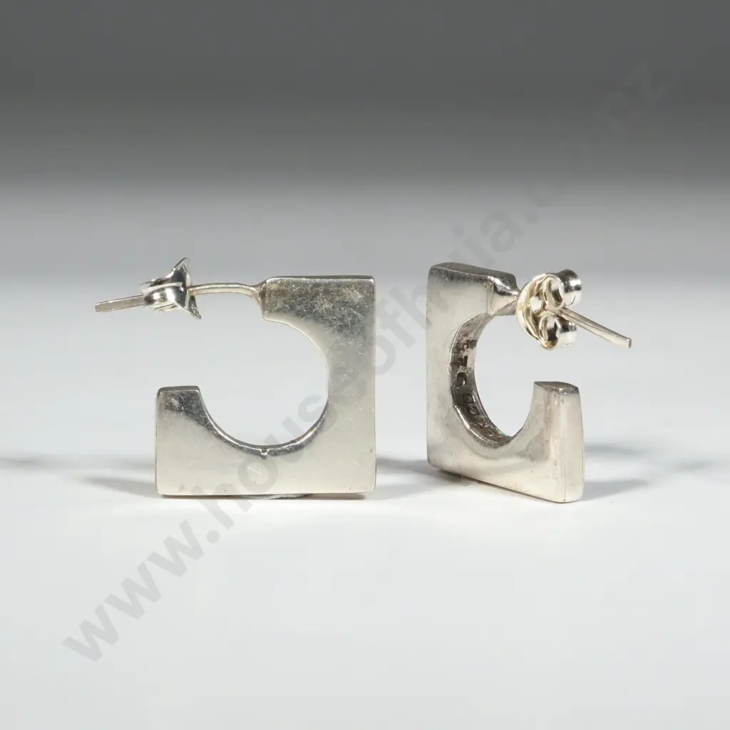 Pair Of  Small Modernist Shaped Sterling Silver Earrings Image 1++