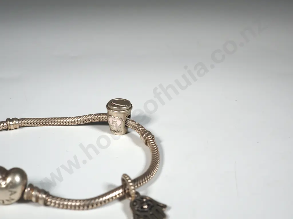 Sterling Silver Pandora Bracelet w Two Charms Image 1++