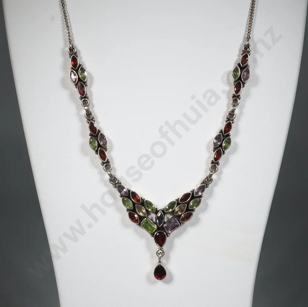 Sterling Silver Colourful Gem Necklace Image 1++