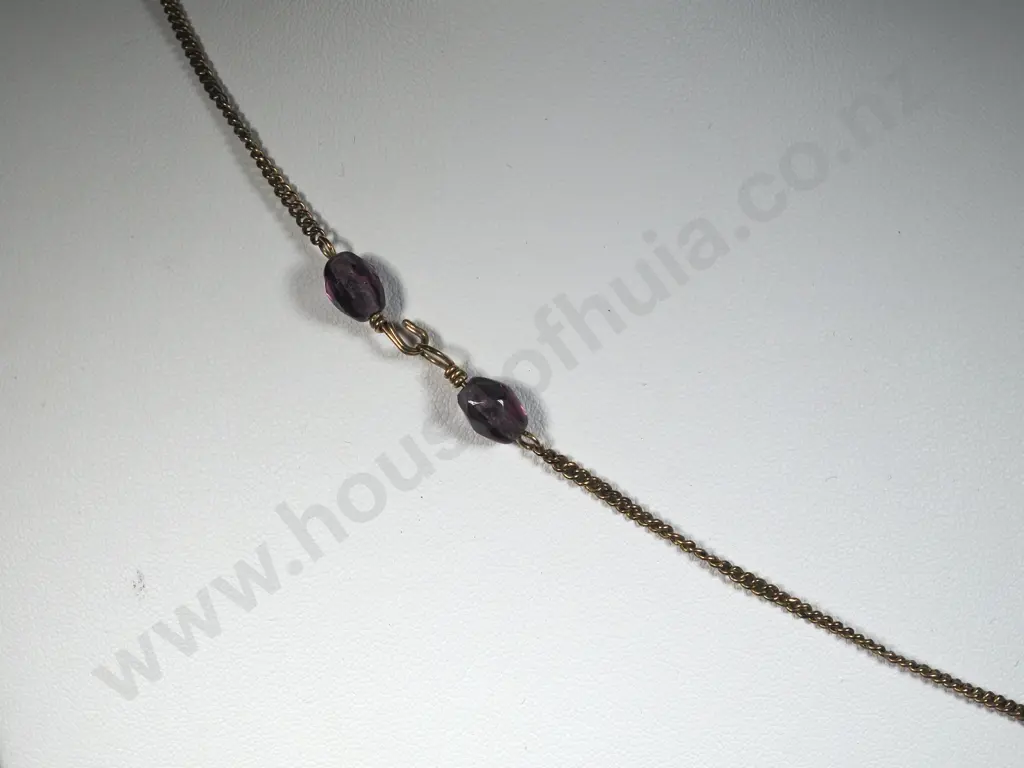 Edwardian Lariat Rolled Gold & Facetted Glass Choker Necklace Image 1++