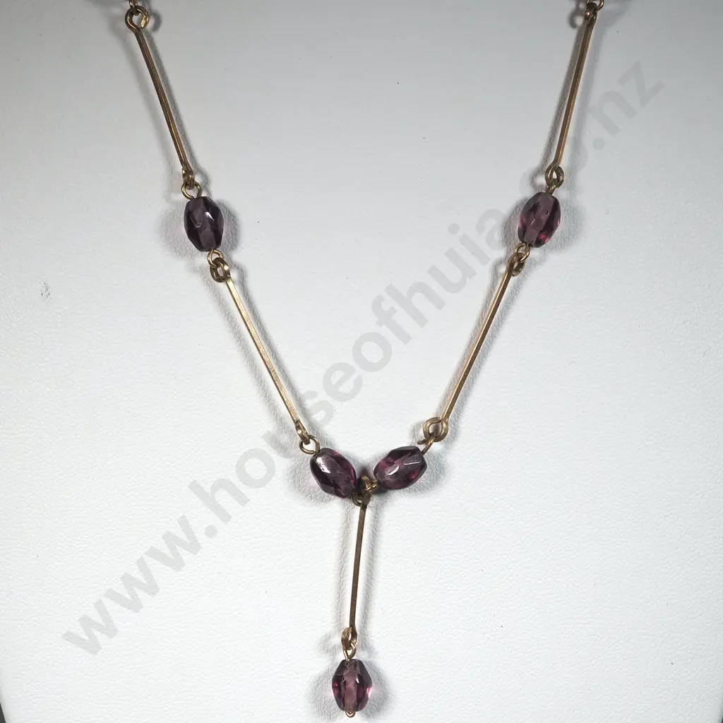 Edwardian Lariat Rolled Gold & Facetted Glass Choker Necklace Image 1++