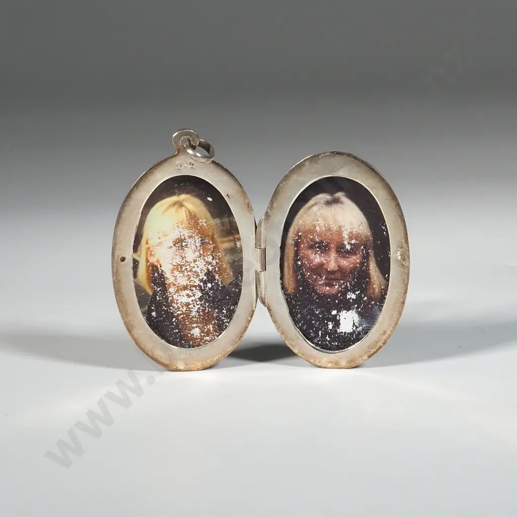 Sterling Silver Oval Locket with Engraved Decoration Image 1++