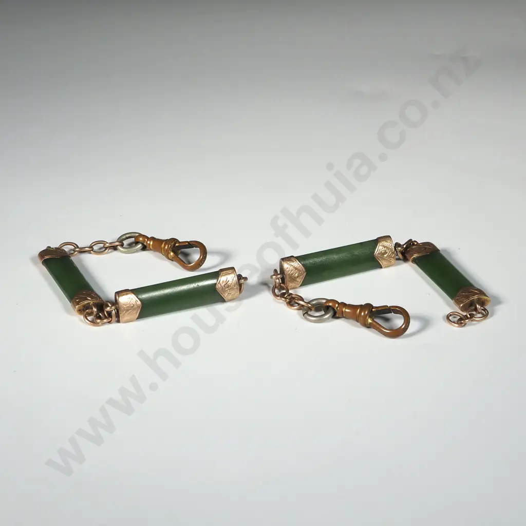 Two Colonial Lengths of 9ct Gold End Capped Greenstone Rails w RG Clips Image 1++