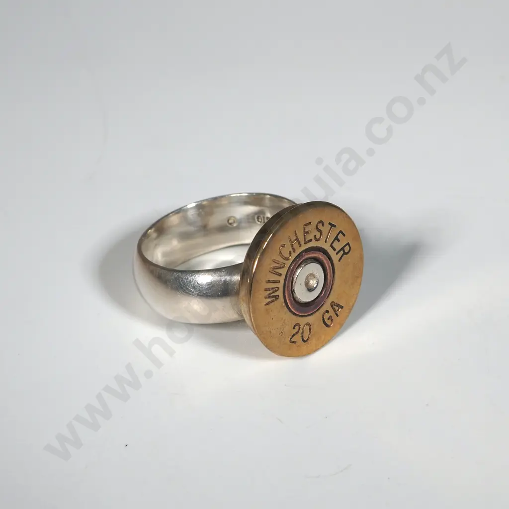 Sterling Silver Ring Set With A Winchester 20 Gauge Shotgun Shell End. Image 1++