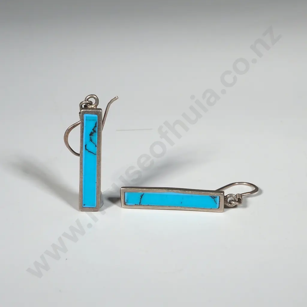 Pair of Blue Enamel Sterling Silver Earrings Image 1++