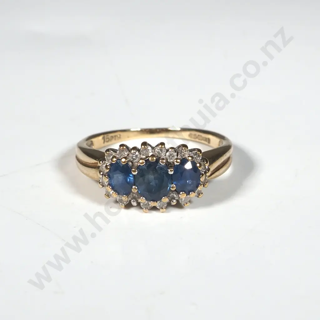 9ct Gold Sapphire & Diamond Ring w English Hallmarks Image 1++