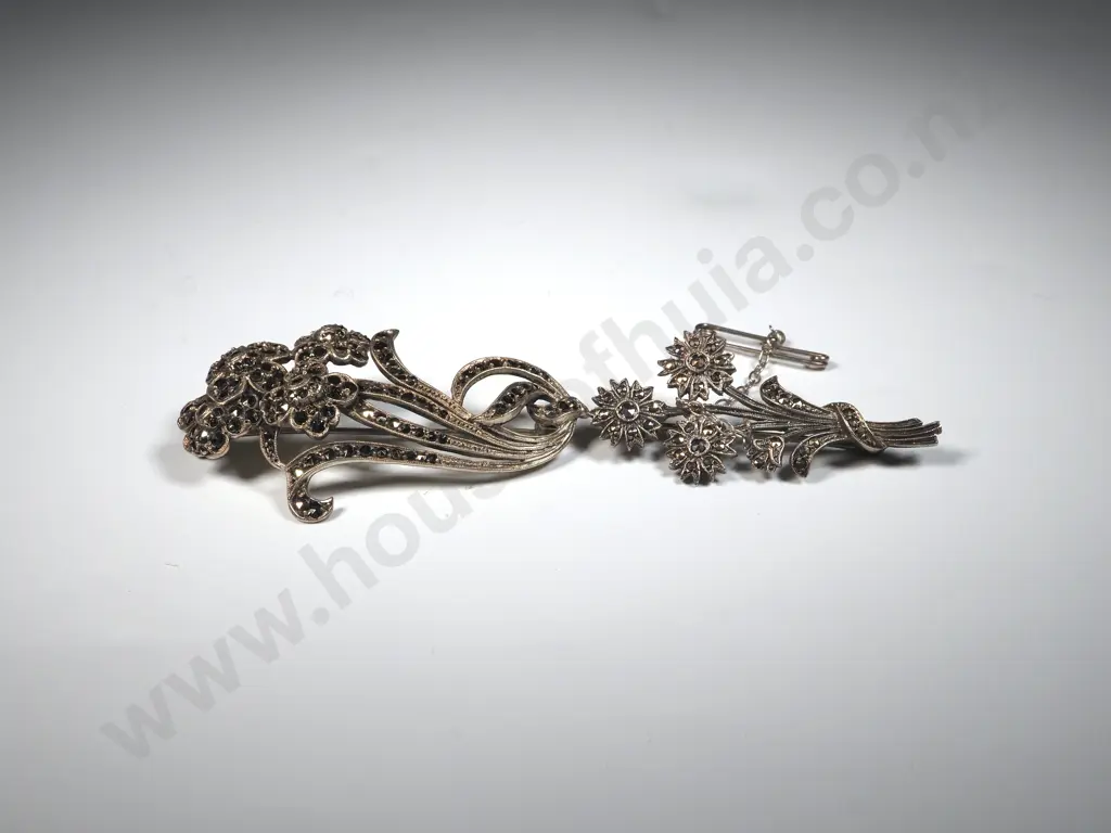 Two Sterling Silver Marcasite Brooches Image 1++