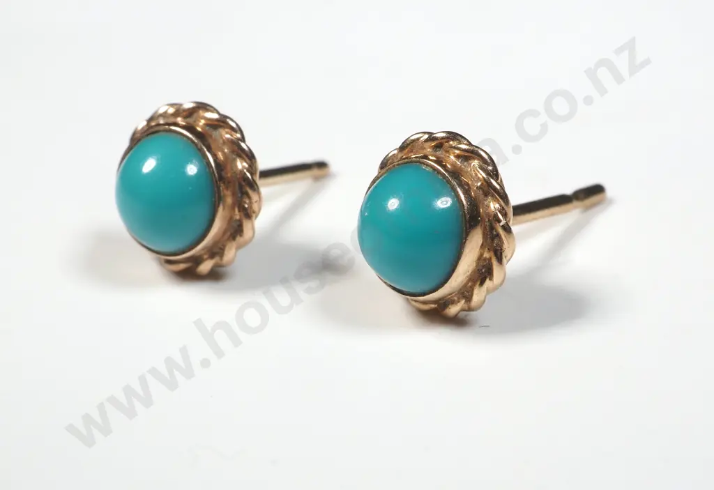 9ct Gold Turqoise Earrings Image 1++