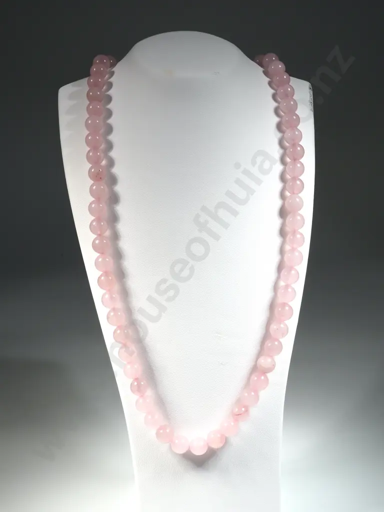 Rose Quartz Round Beaded Necklace. Image 1++
