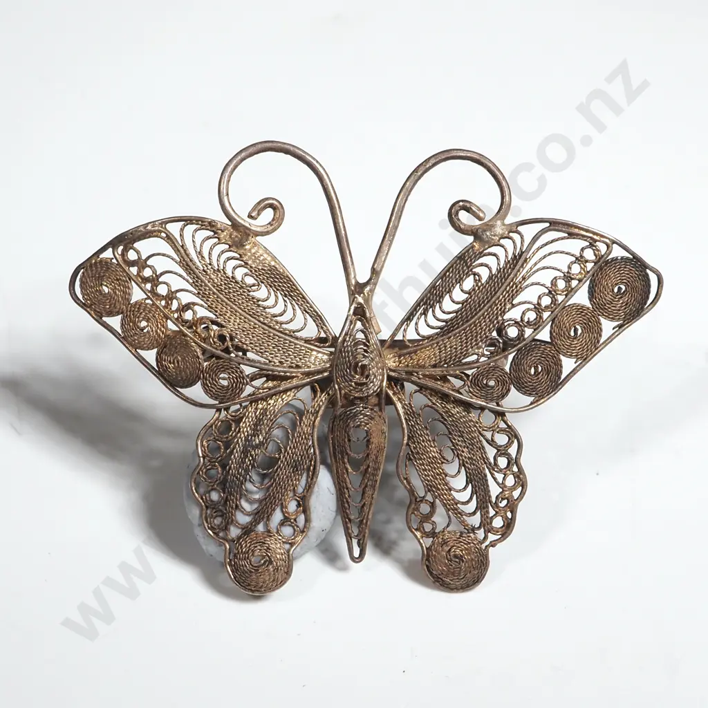Sterling Silver Filligree Butterfly Brooch Image 1++