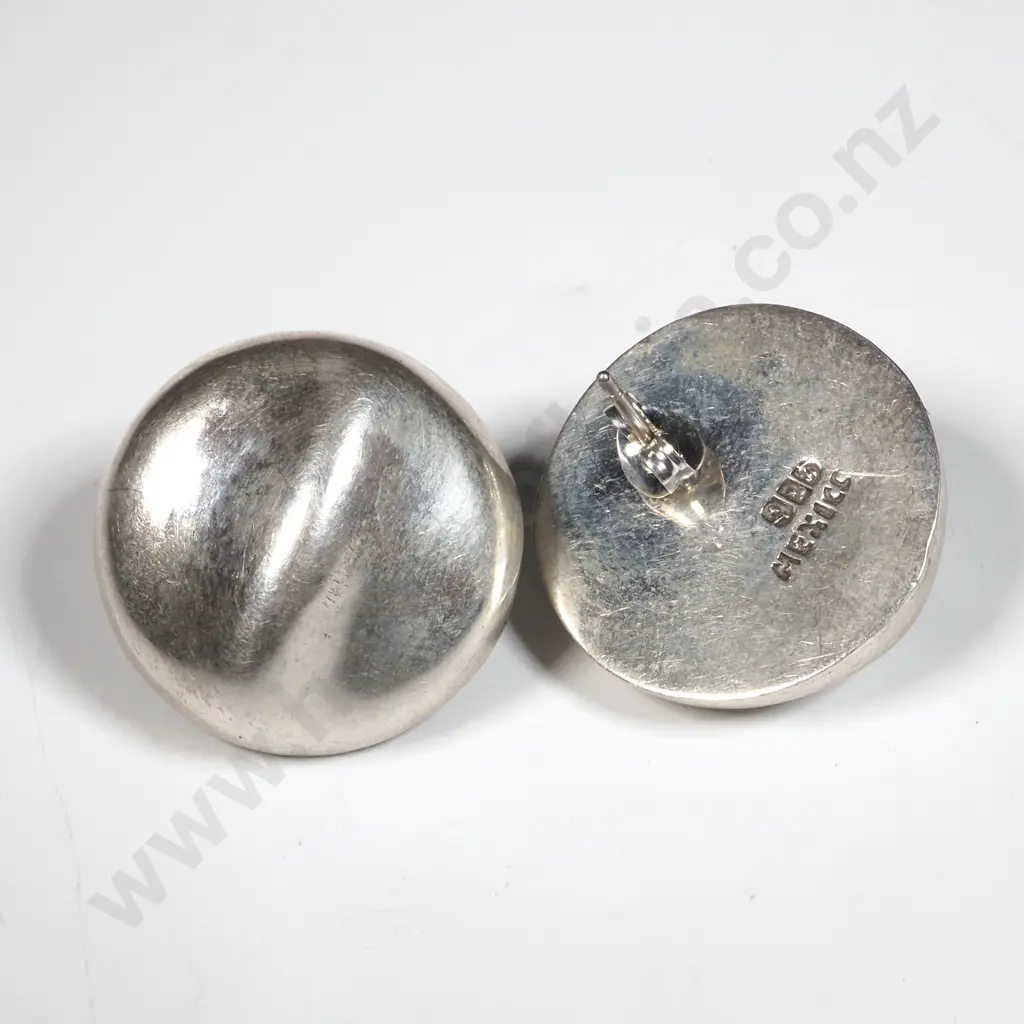 Pair Of Sterling Silver Pinched  Dome Shaped Earrings Image 1++