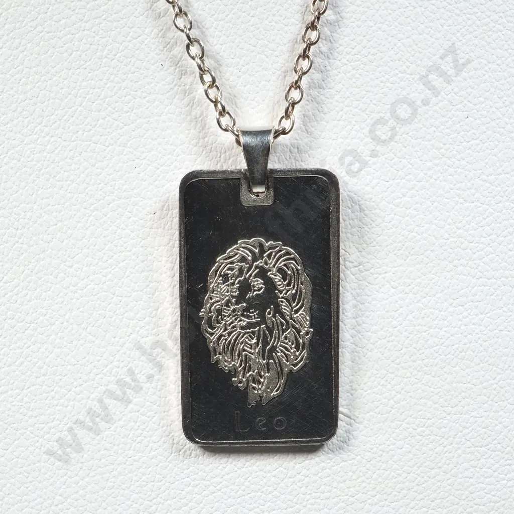 Sterling Silver Rectangular  Leo Pendant On Chain Image 1++