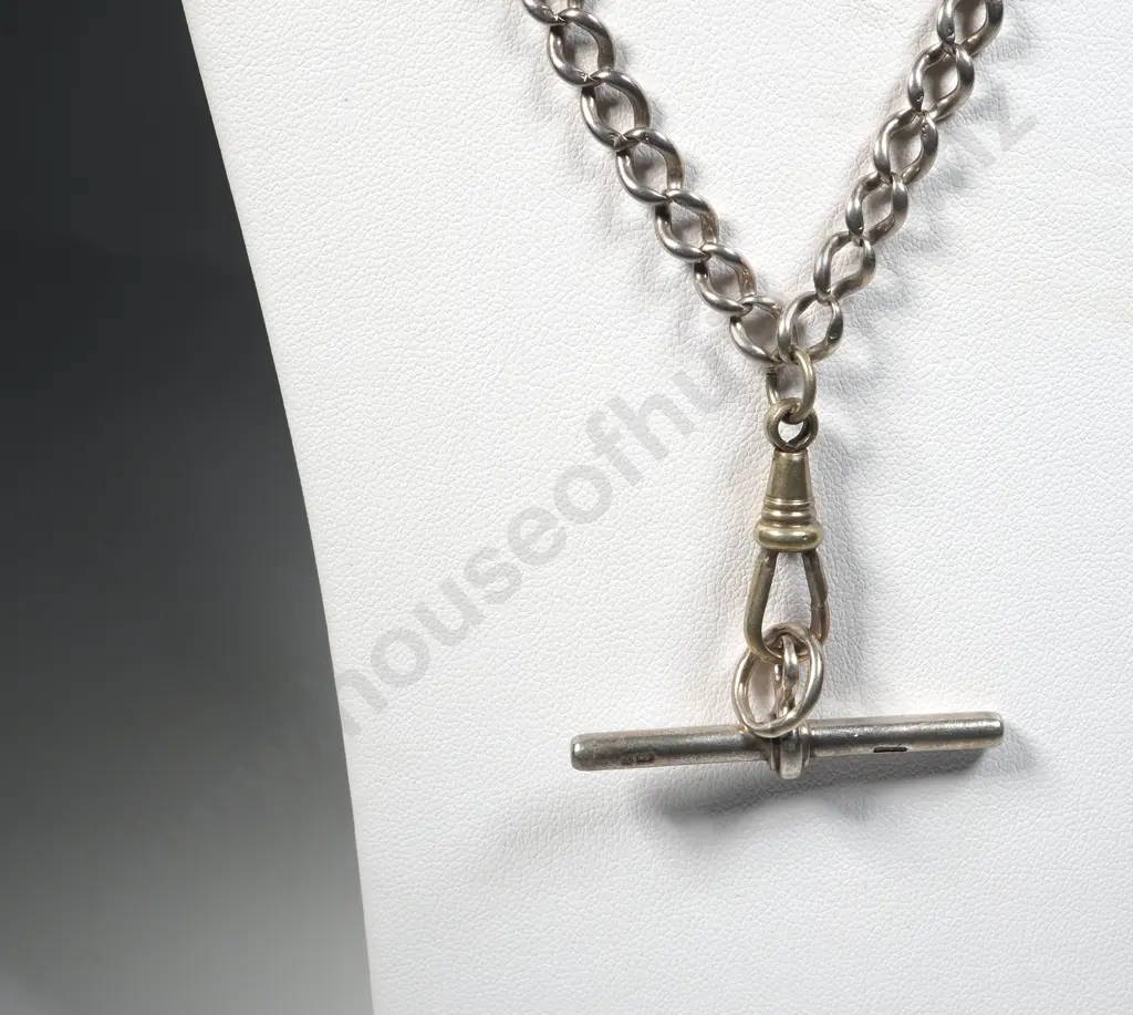 Sterling Silver Chain Link Fob Chain With T Bar & Silver Plate Clip  Image 1++