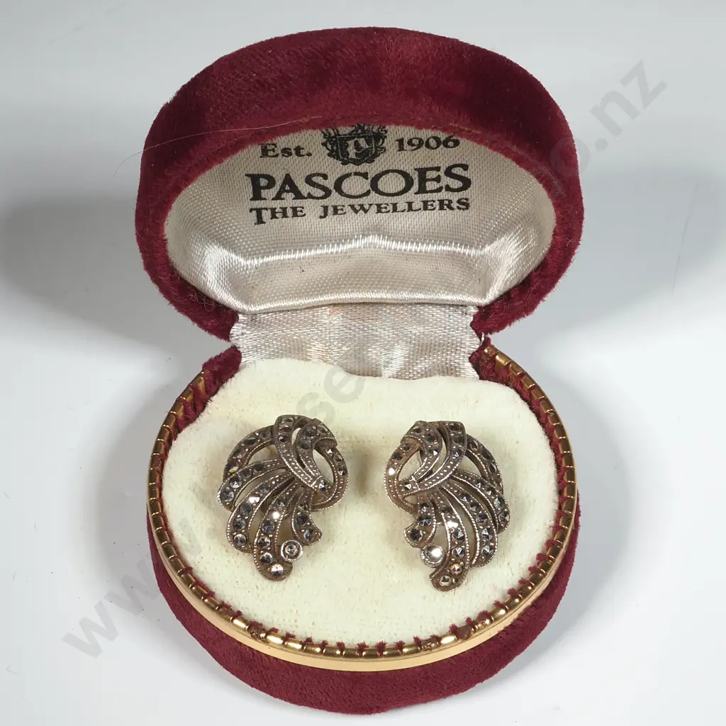 Vintage Pair Of Sterling Silver & Marcasite Earrings  Image 1++