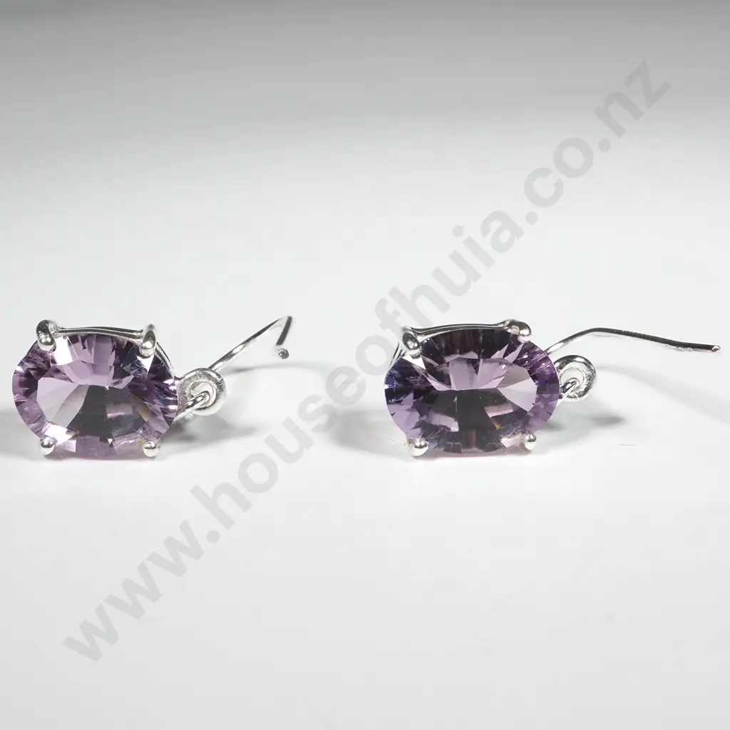 Sterling Silver Fancy Cut Amethyst Drop Earrings. Image 1++