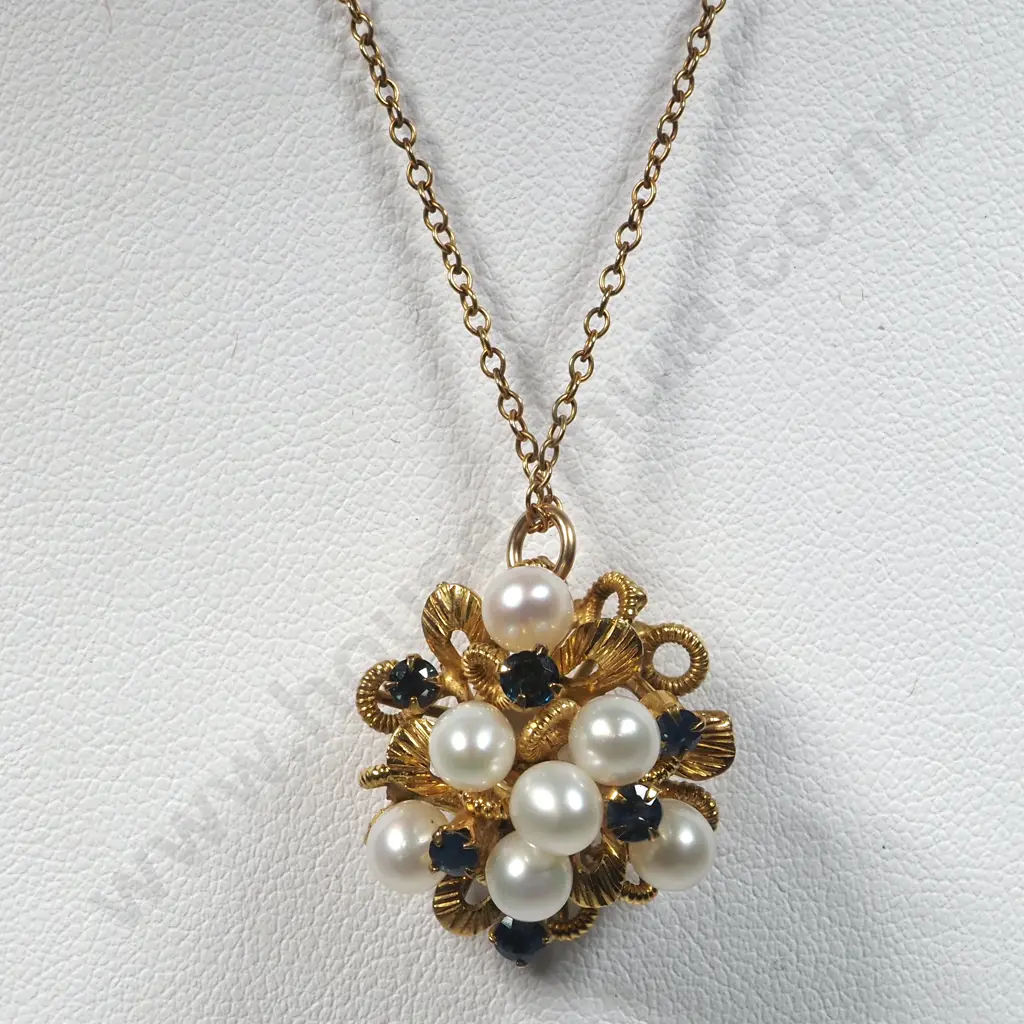 9ct Gold Pearl & Gem Pendant on R/G Chain Image 1++