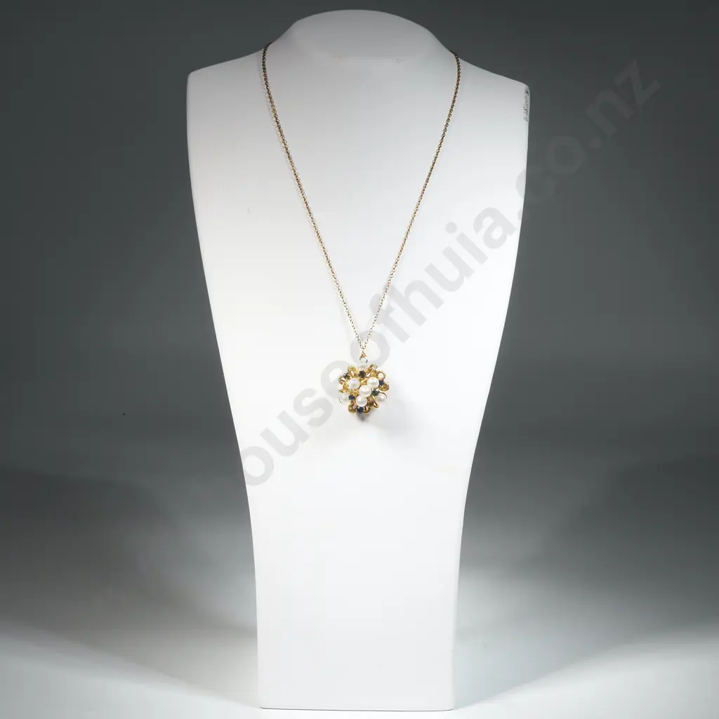 9ct Gold Pearl & Gem Pendant on R/G Chain Image 1++