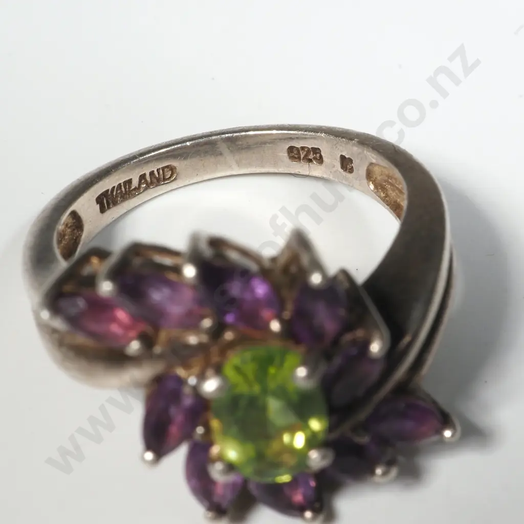 Sterling Silver Multi Coloured Gem Ring Image 1++