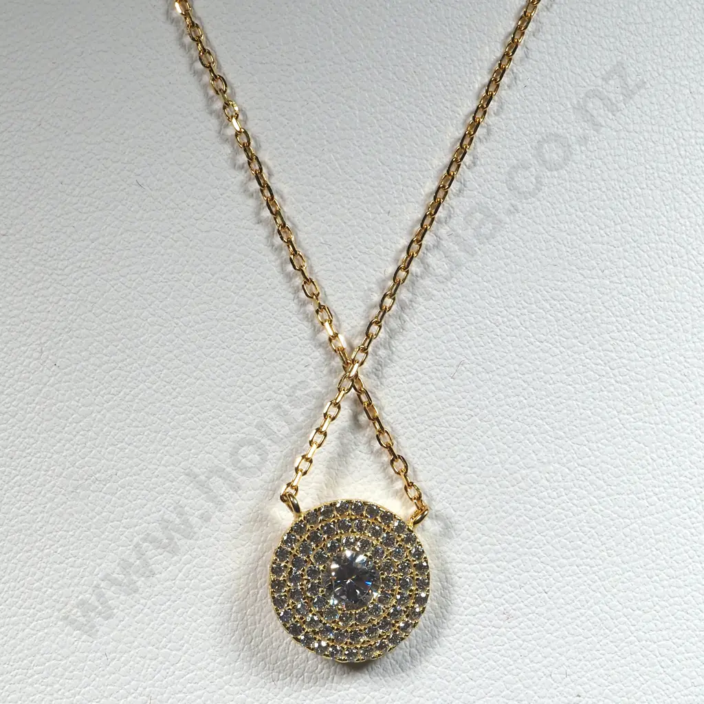 Sterling Silver & White Stone Pendant & Chain Image 1++