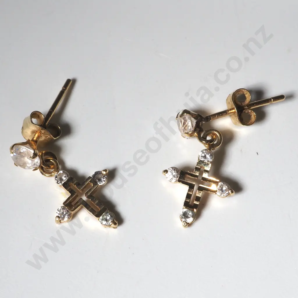 9ct Gold Suspended Cross Earrings Image 1++