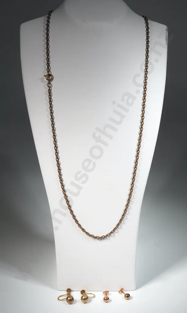 Assorted Rolled Gold Items- Two Earrings & Chain Image 1++