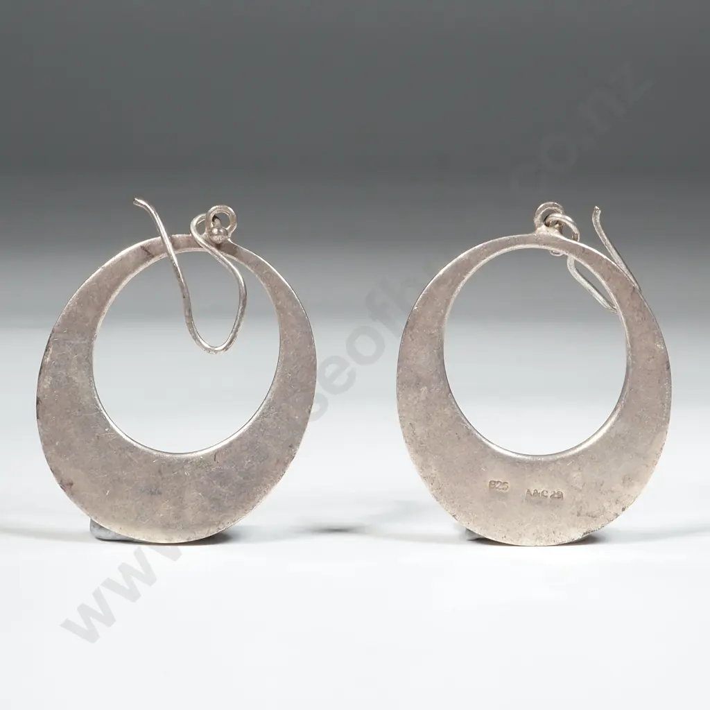 Sterling Silver Drop Hoop Earrings. Image 1++