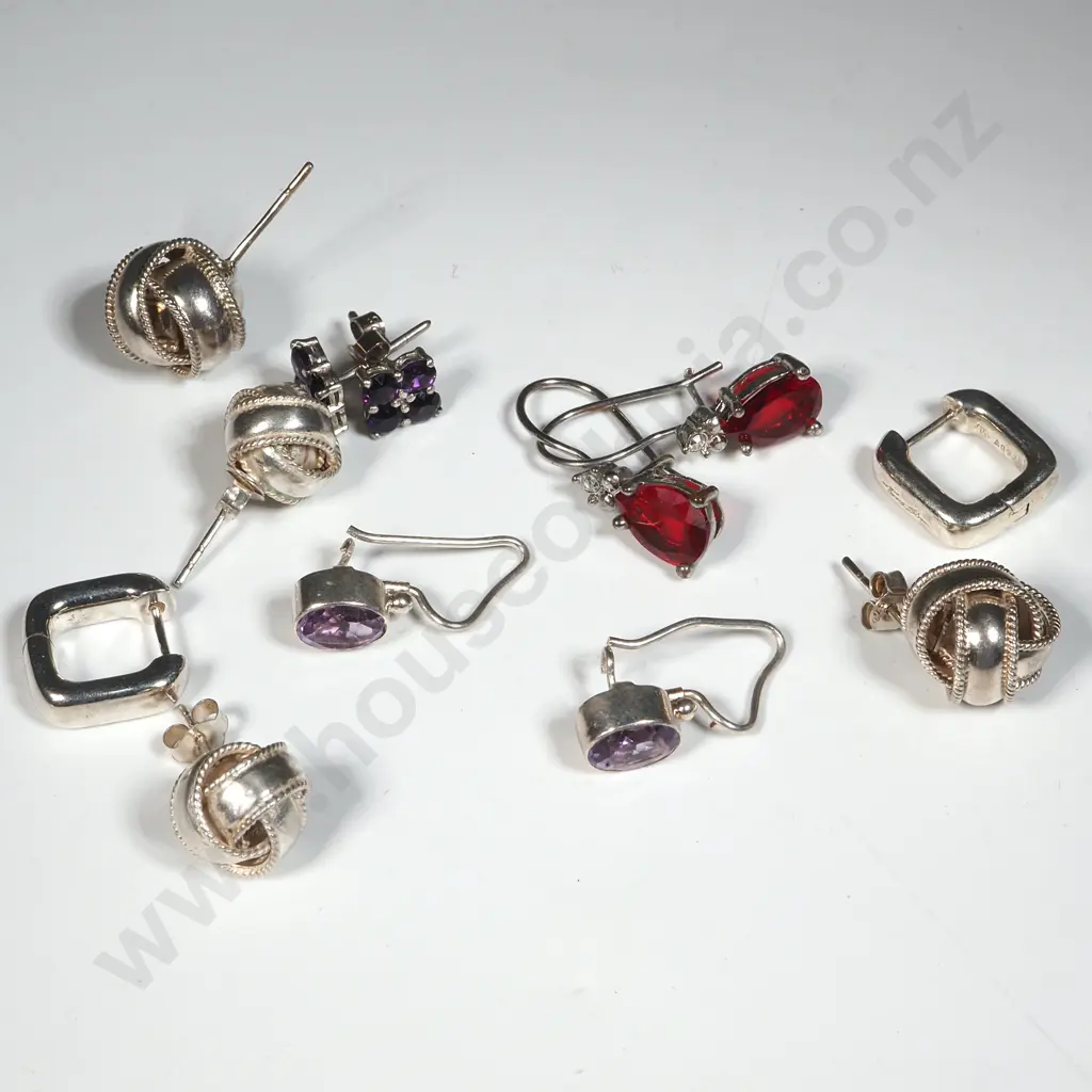 Six Pairs Sterling Silver Earrings - Some w Gems Image 1++