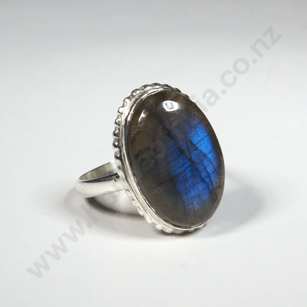 Sterling Silver Oval Laborite Ring. Image 1++