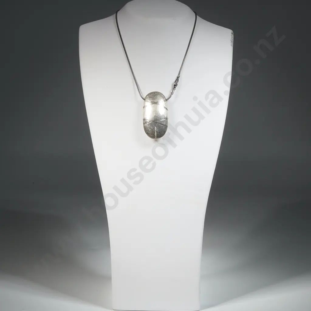 Sterling Silver Double Sided Hollow Pendant w Chain. Image 1++