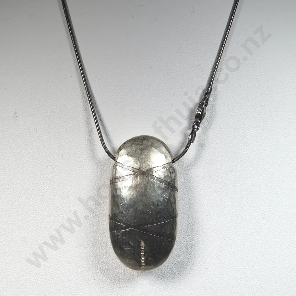 Sterling Silver Double Sided Hollow Pendant w Chain. Image 1++