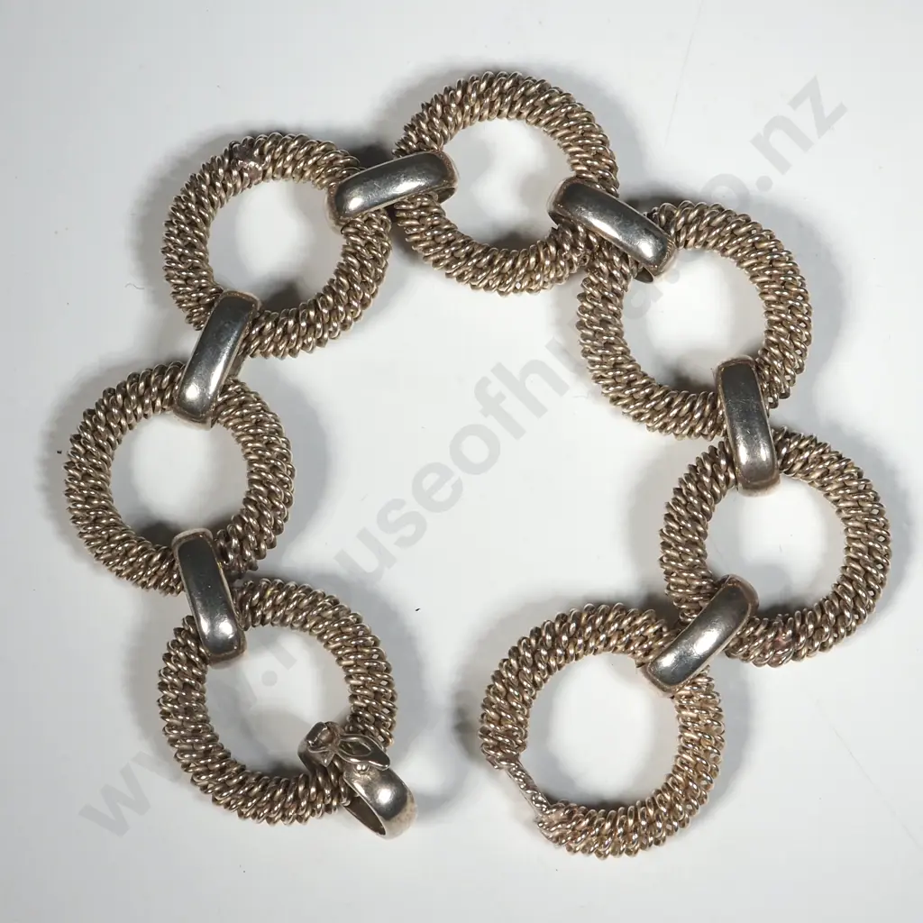 Chunky Sterling Silver  Bracelet w Large Twisted Circular Loops. Image 1++