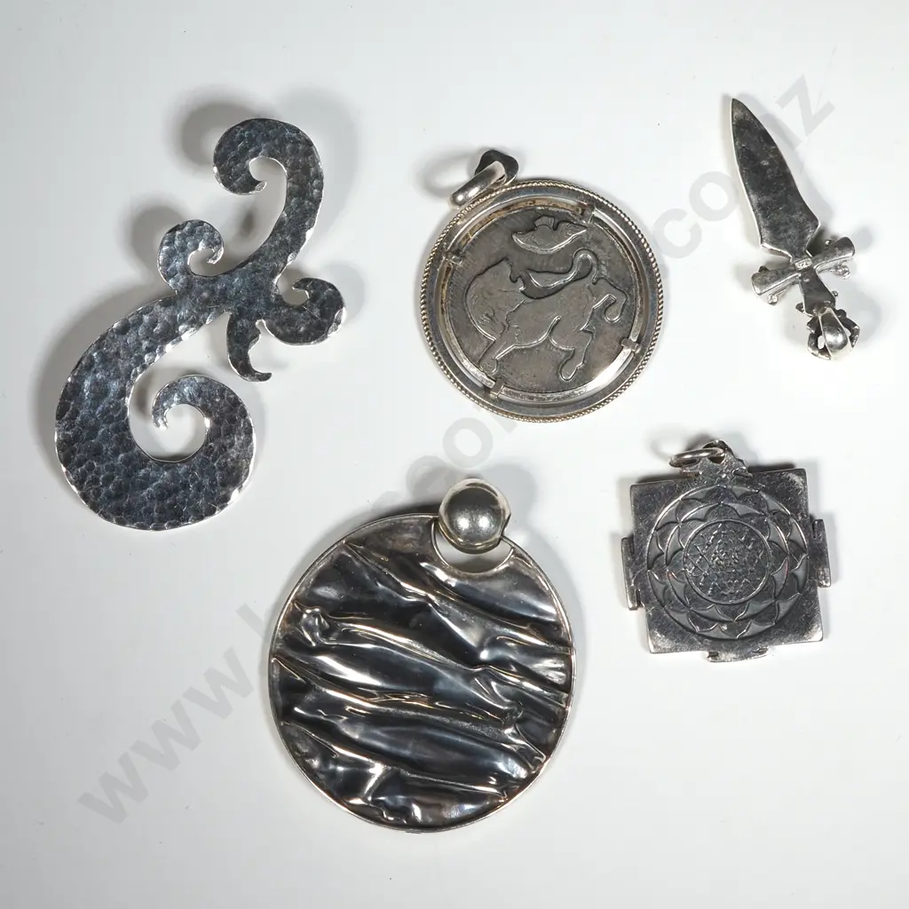 Four Sterling Silver Pendents & One Sterling Silver Brooch. Image 1++