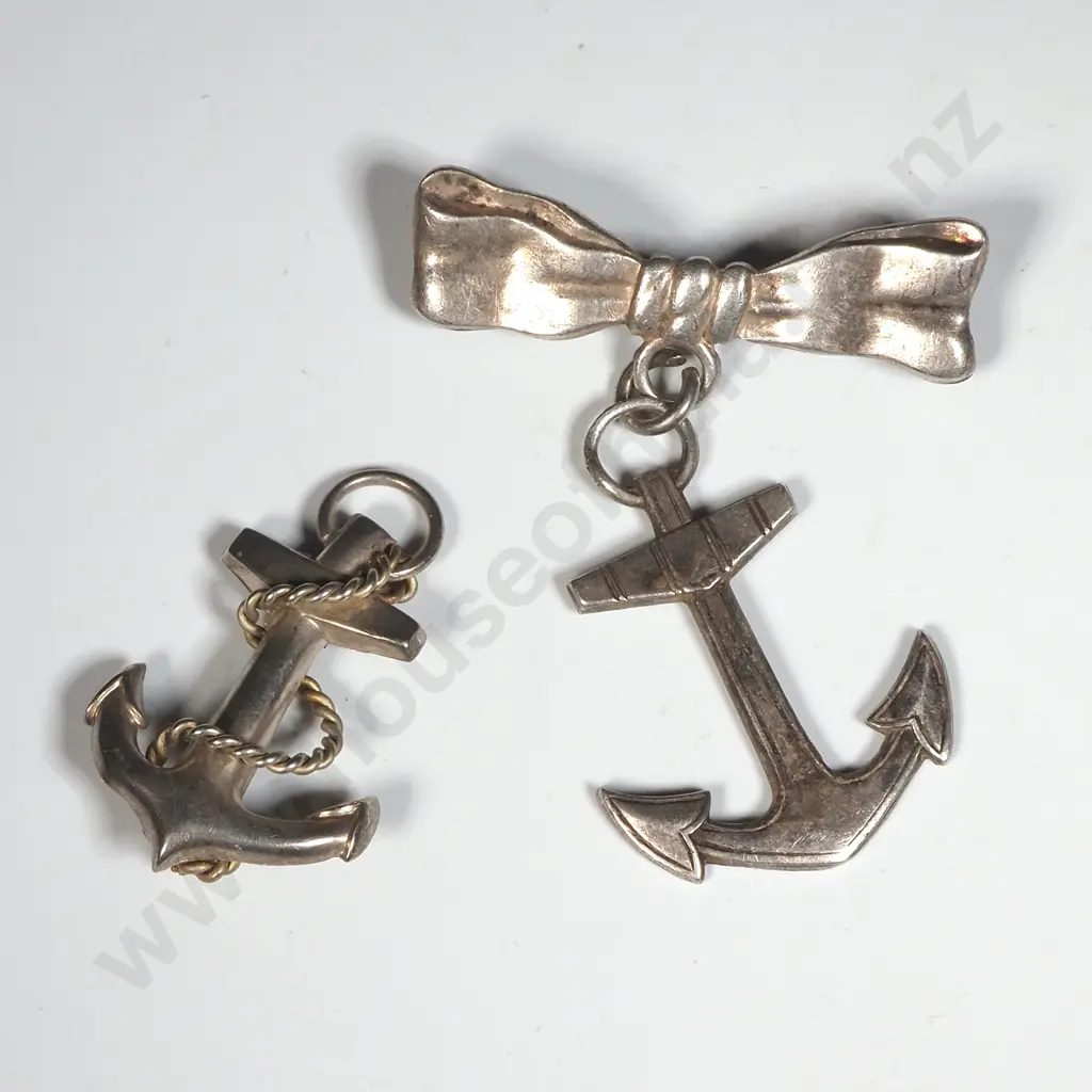 Sterling Silver Ribbon & Anchor Brooch & A Silver Anchor Pendent. AF Image 1++